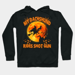 funny dachshund halloween riding a shot gun Hoodie